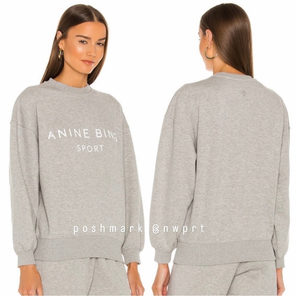 Anine Bing Tops - ANINE BING SPORT Evan Sweatshirt Heather Grey White XS